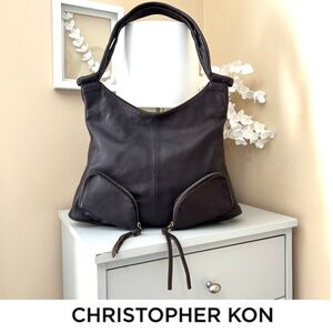 Christopher Kon Vintage Leather Hobo Bag Chocolate Brown Made in Canada